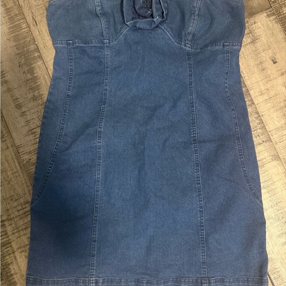 Denim Strapless Mini Dress in Classic Blue